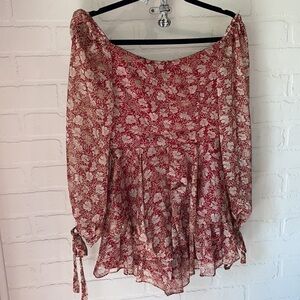 SAINTS + SECRETS romper‎ hello molly floral ruffled shorts tie detail sleeve NEW